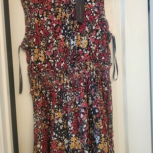 Tommy Hilfiger Black Floral Midi Dress with Red and Mustard Accents